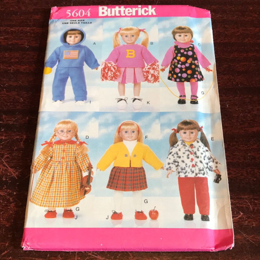 Uncut Butterick 5604 18” doll wardrobe craft sewing pattern